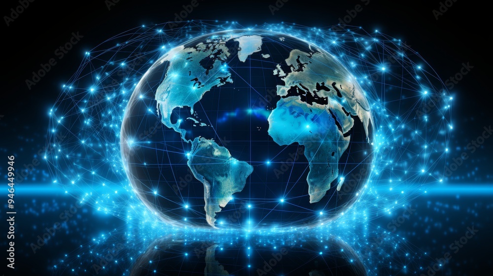 Abstract digital globe showcasing global network connections and media in communication technology Abstract digital globe showcasing global network connections and media in communication technology