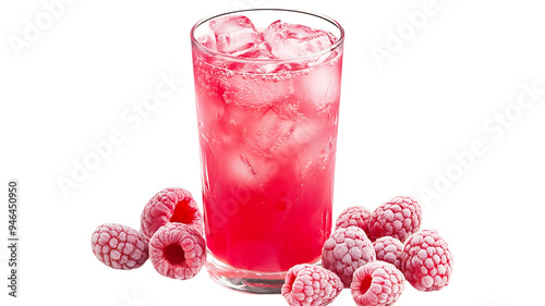 Iced Raspberry Lemonade, Bright Pink and Tart, Isolated on White Background