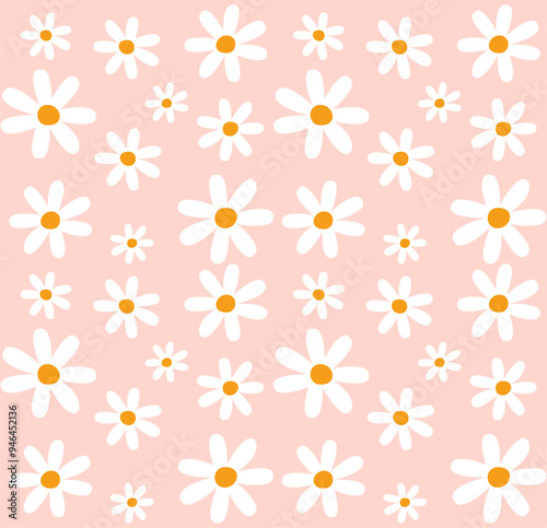 Daisy Flowers SeamlessPattern on Pink Peach Background Wallpaper