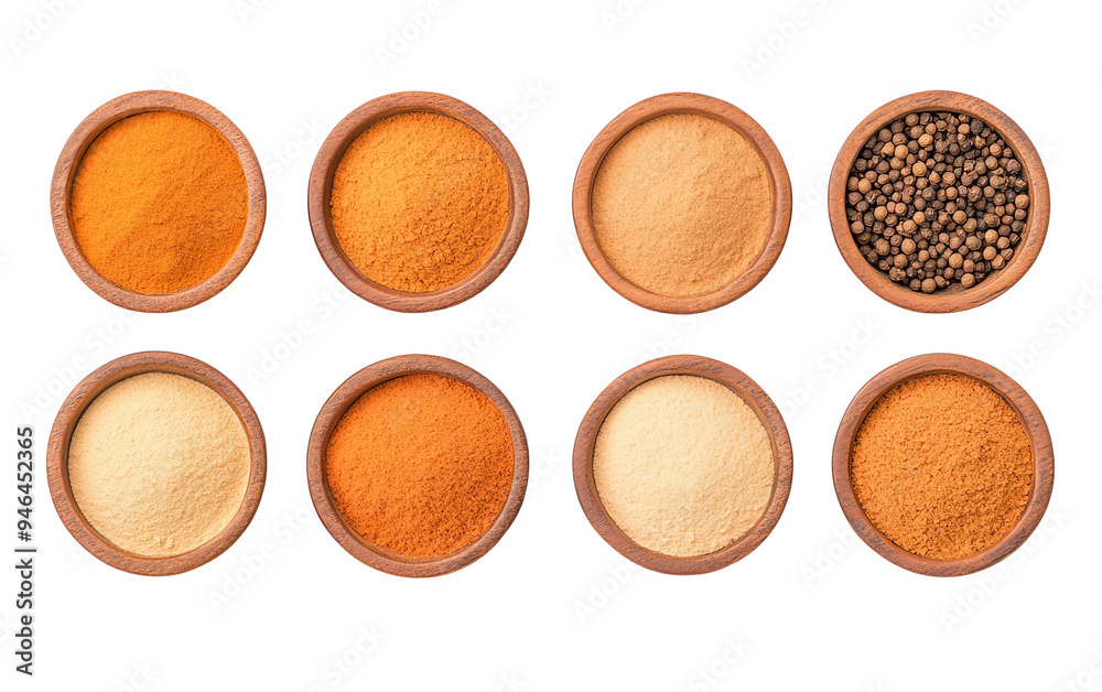 Colorful collection of spices in terracotta bowls, ideal for culinary, cooking, or food-related themes and recipes. Colorful collection of spices in terracotta bowls, ideal for culinary, cooking, or food-related themes and recipes.
