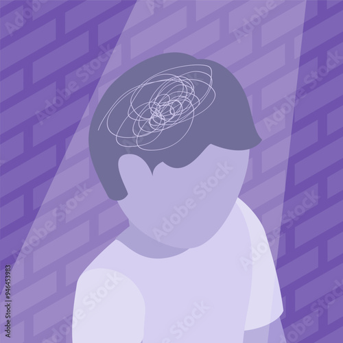 3D Isometric Flat Vector Illustration of Child Trauma, Mental Health Issue