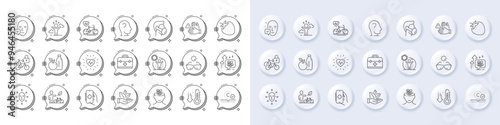 Difficult stress, Face biometrics and Strawberry line icons. White pin 3d buttons, chat bubbles icons. Pack of Collagen skin, Cardio bike, Stress grows icon. Vector