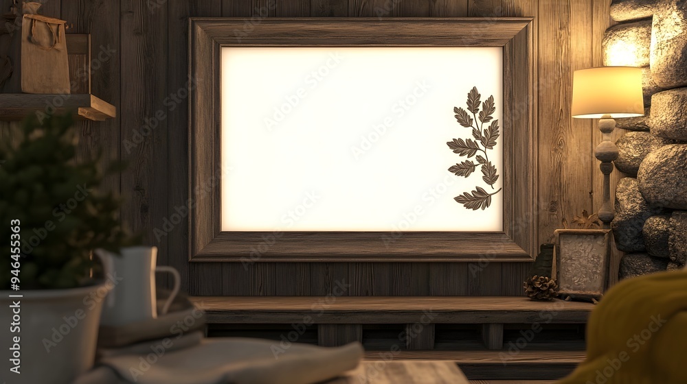 Weathered Oak Farmhouse Frame with Handcrafted Leaf Carvings in Cozy Living Room Setting Warm Cinematic 3D Render of Traditional Farmhouse Decor and Rustic Home Accents Weathered Oak Farmhouse Frame with Handcrafted Leaf Carvings in Cozy Living Room Setting Warm Cinematic 3D Render of Traditional Farmhouse Decor and Rustic Home Accents