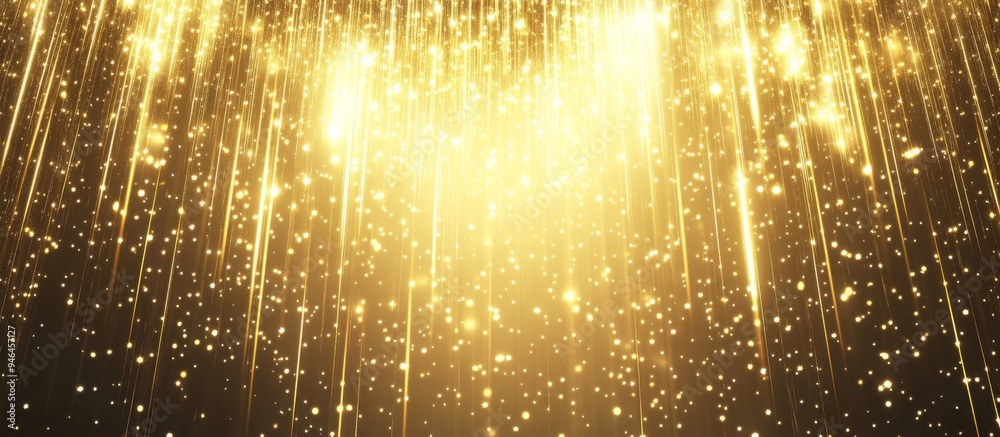 Golden Background with Vertical Lines of Light, Sparkling Particles, and Falling Stars, Center Blank for Text or Graphics Golden Background with Vertical Lines of Light, Sparkling Particles, and Falling Stars, Center Blank for Text or Graphics