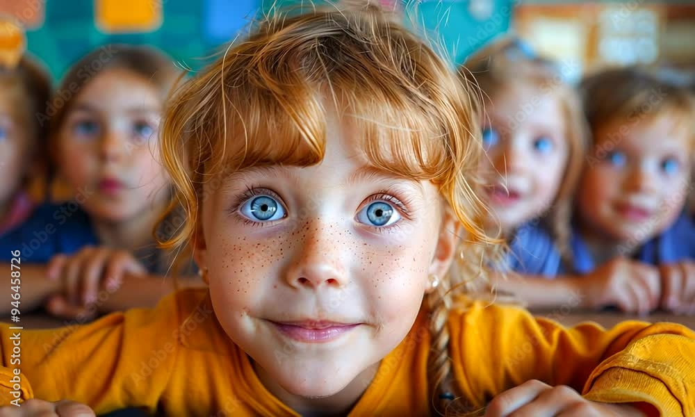 A group of children showcases their fascination in a lively classroom, highlighting their bright eyes and eager expressions. The atmosphere is filled with excitement and learning A group of children showcases their fascination in a lively classroom, highlighting their bright eyes and eager expressions. The atmosphere is filled with excitement and learning