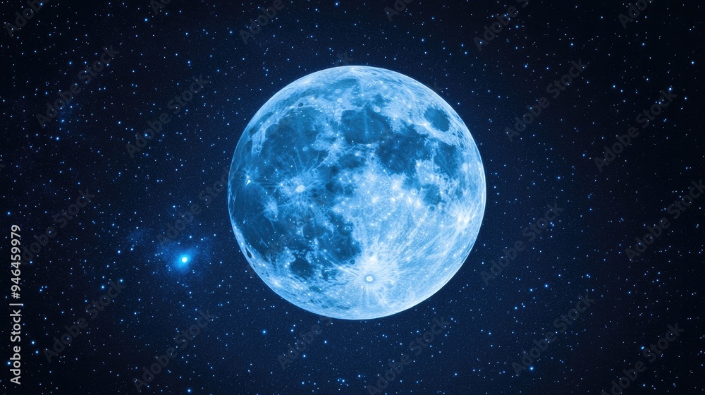 Obraz premium A full blue moon shining brightly in a clear night sky, surrounded by twinkling stars.
