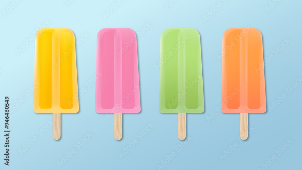 fruit ice cream on a blue background. frozen juice on a stick on a blue texture fruit ice cream on a blue background. frozen juice on a stick on a blue texture