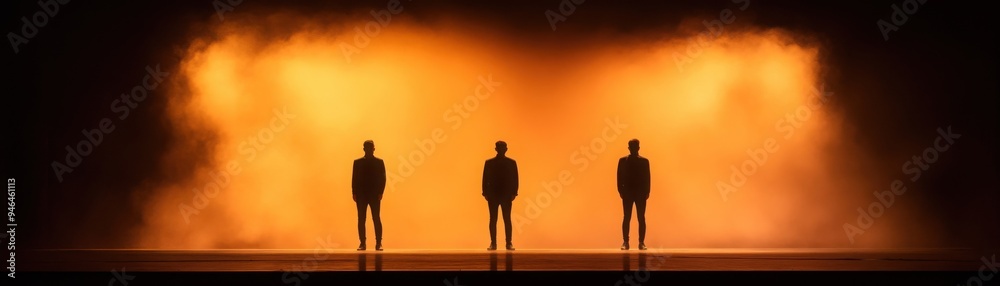 Silhouette Backlighting: A dramatic silhouette effect with strong backlighting, highlighting performers against a dark stage Silhouette Backlighting: A dramatic silhouette effect with strong backlighting, highlighting performers against a dark stage