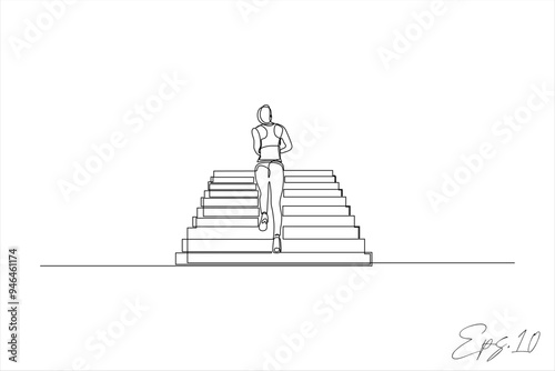 continuous line vector illustration of woman climbing stairs