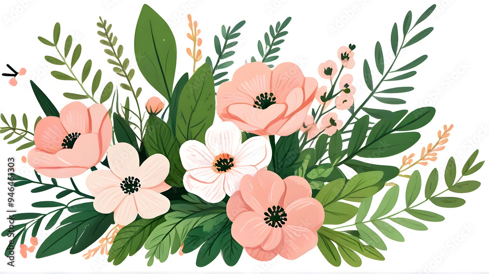 Fotografie Pink Roses & Verdant Leaves