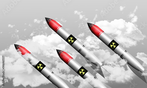 nuclear cruise missiles fly in the sky. the concept of nuclear confrontation. Aeroballistic missiles carry a nuclear charge
