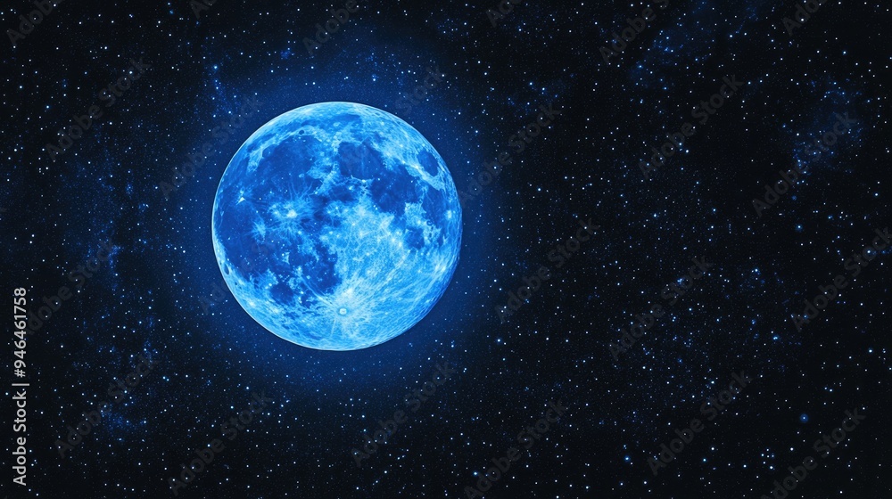 Obraz premium A full blue moon with a starry sky background, creating a serene night scene.