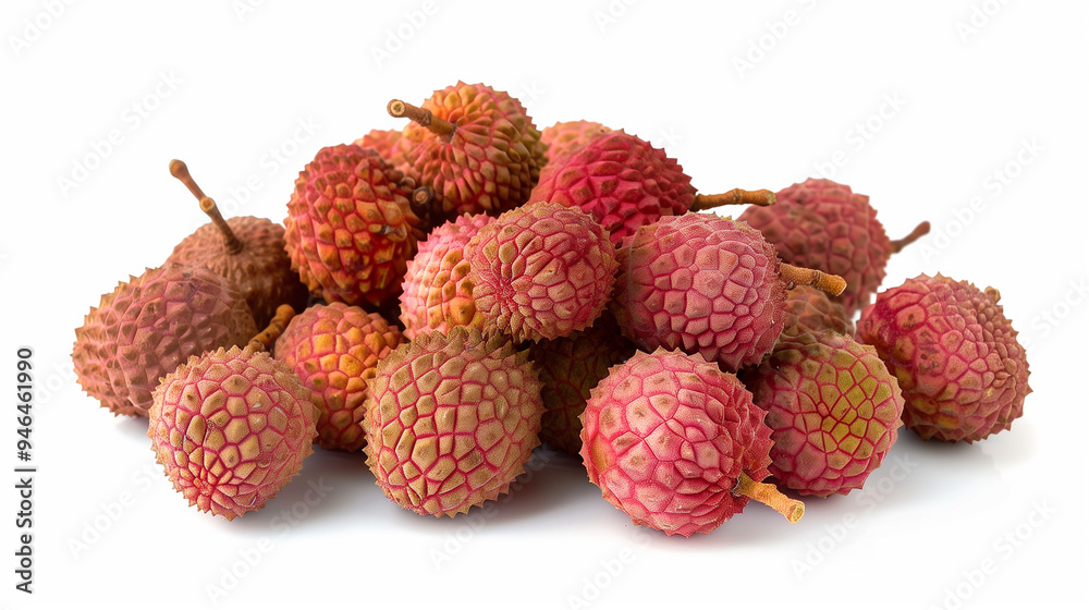 A Cluster of Fresh Lychees on a White Background A Cluster of Fresh Lychees on a White Background