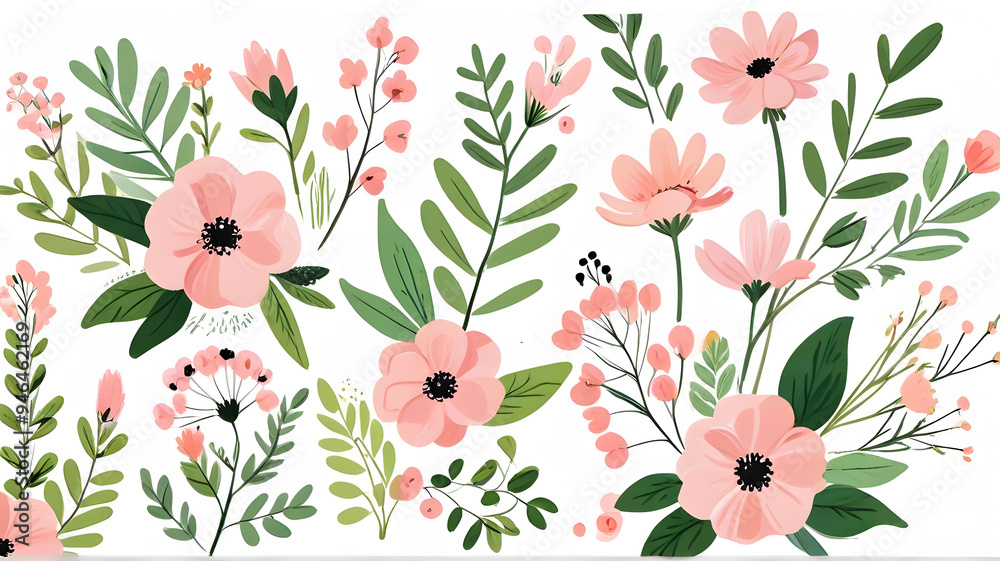 Fotografie Pink Roses & Verdant Leaves
