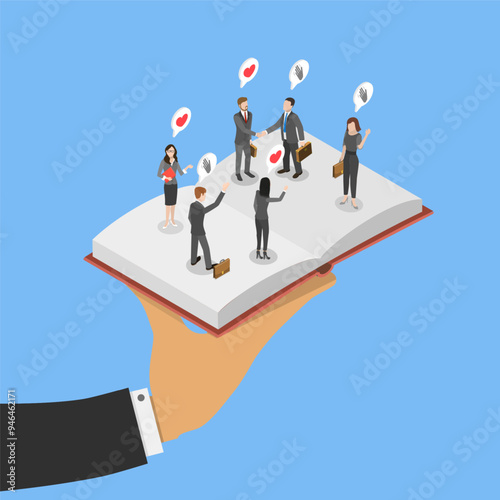 3D Isometric Flat Vector Illustration of Employee Handbook, Onboarding New Staff and Company Procedures for New Hires