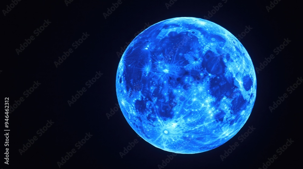 Close-up of a full blue moon with detailed craters, glowing against a dark night sky. Close-up of a full blue moon with detailed craters, glowing against a dark night sky.