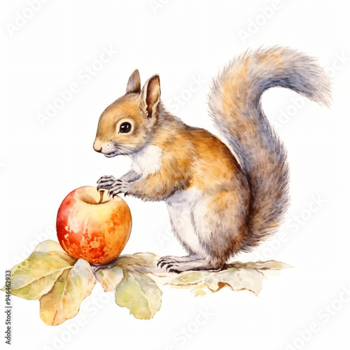 gezeichnetes Eichhörnchen mit Äpfeln Obst und Natur