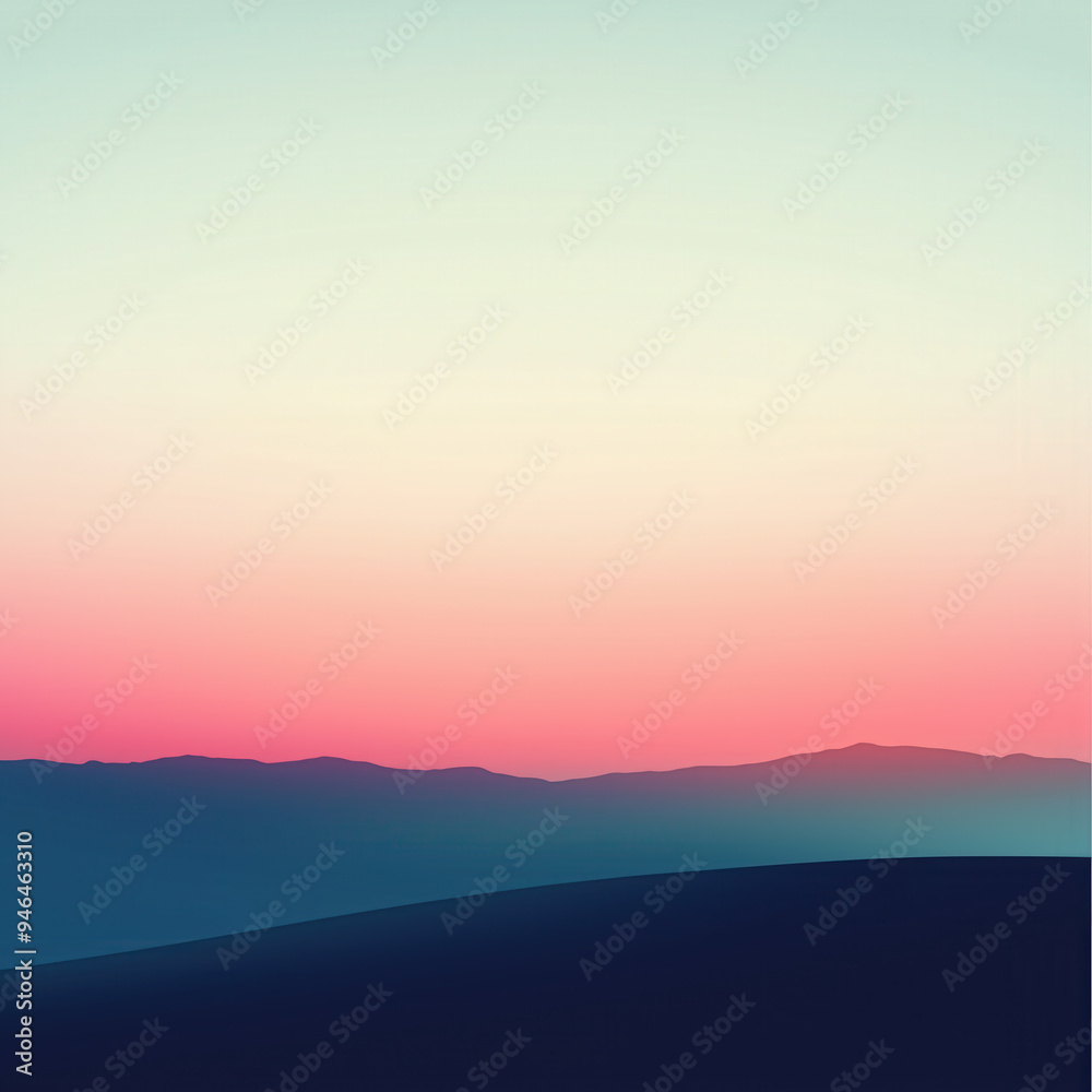 Fototapeta premium Minimalist pastel sunrise over rolling hills: tranquil scenic landscape