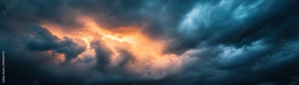 Dark clouds with the sun breaking through, stormy weather, dramatic lighting Dark clouds with the sun breaking through, stormy weather, dramatic lighting