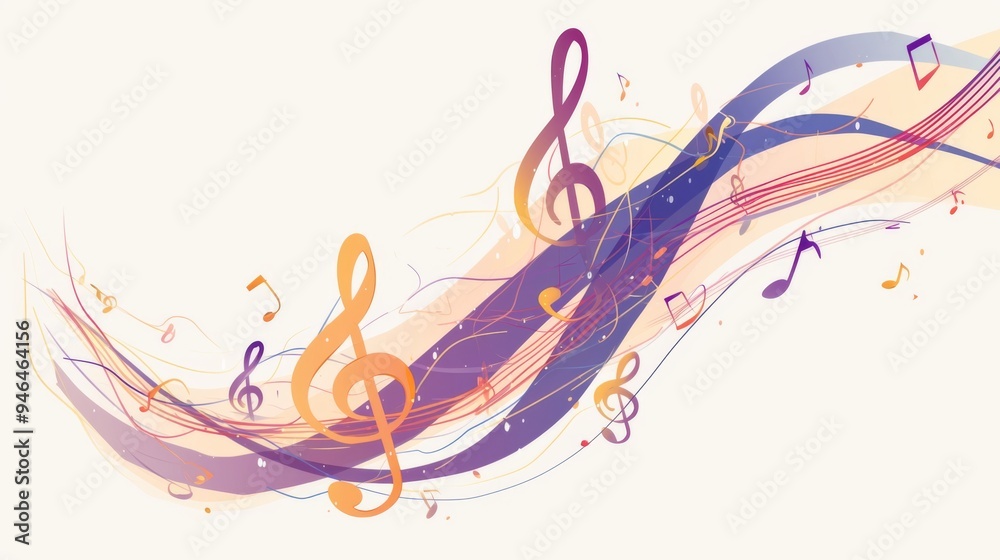 Fototapeta premium Continuous Music Line Art Note Vector Sketch Illustration, Abstract Music Notes Background, Minimalist Concept with Outline Icon and Copy Space