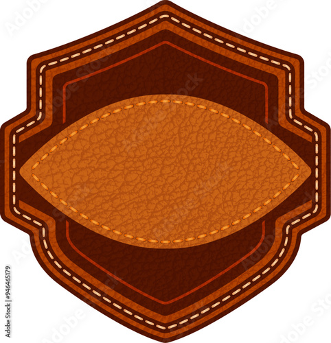 Leather label with grungy texture and seam. Brown lag element or sign, isolated for cloth design
