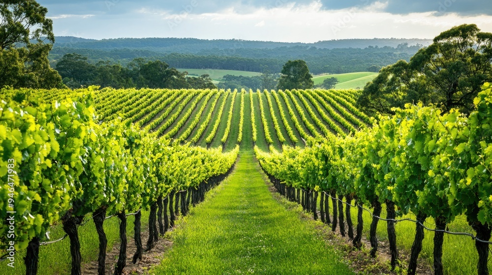 Fototapeta premium Vineyard Rows In A Picturesque Setting