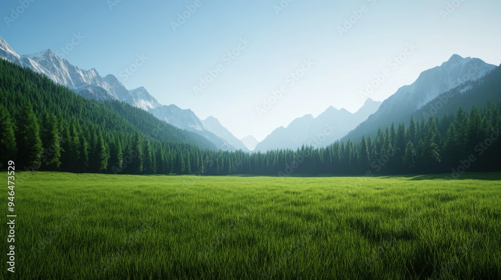 Fototapeta premium Sun-drenched high-altitude meadow, clear skies, invigorating weather