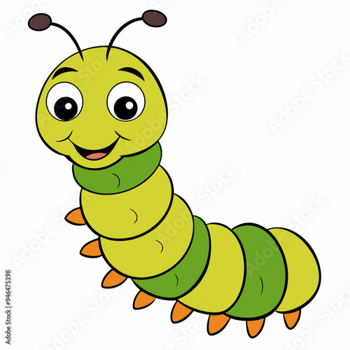 Cute Cartoon Caterpillar - Funny Animal Clipart Vector on White Background