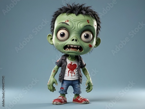 Cute and adorable 3d zombie character on a soft color background