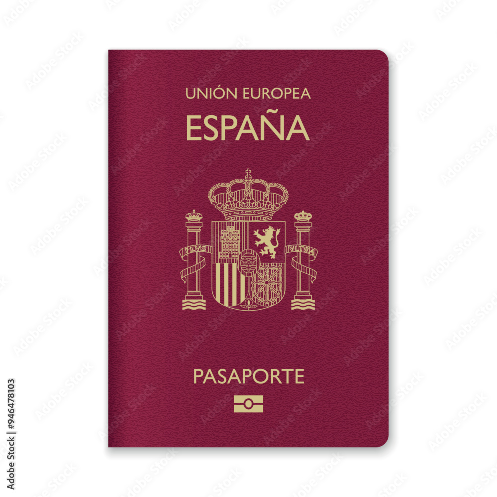 Spain Passport Cover with Gold Emblem and Text Spain Passport Cover with Gold Emblem and Text