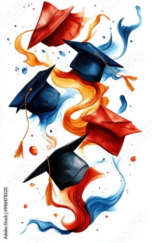 Online graduation announcement flat design front view digital theme watercolor Triadic Color Scheme