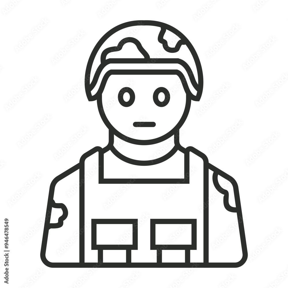 Obraz premium Soldier icon, Military symbol outline icon, editable vector illustration and transparent graphic element. Isolated on white background