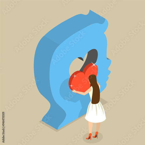3D Isometric Flat Vector Illustration of Giving Love, Child Mental Health