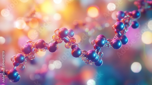 Fototapeta Naklejka Na Ścianę i Meble -  3D rendering of the amino acids forming the collagen triple helix, showcasing its importance in skin health.