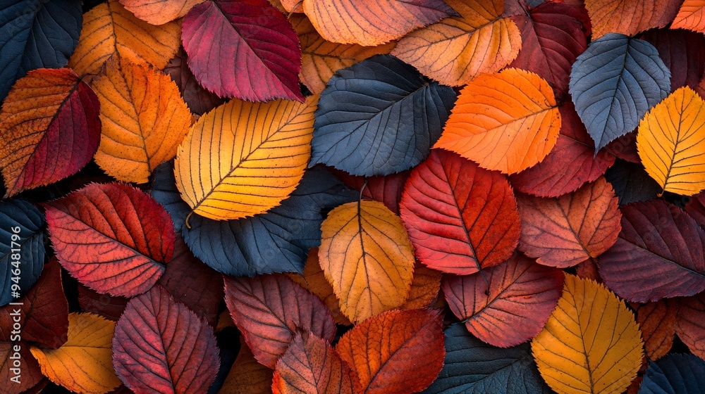 Vibrant Autumn Leaves Texture Background with Copy Space on Right Side Vibrant Autumn Leaves Texture Background with Copy Space on Right Side