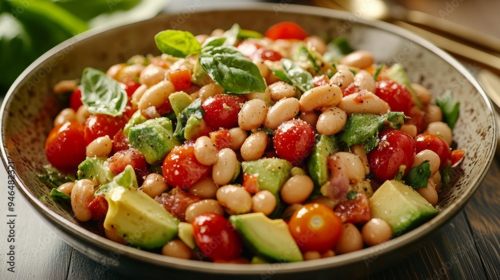 Vegetarian cuisine: Salad with beans and avocado. 