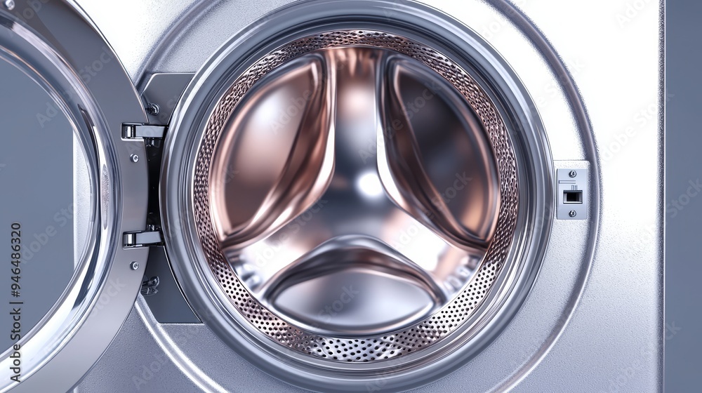 Gleaming washing machine drum, stainless steel finish, 3D illustration Gleaming washing machine drum, stainless steel finish, 3D illustration