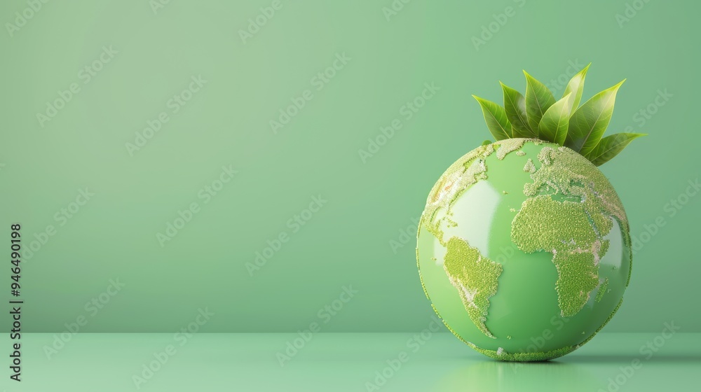 A conceptual image of a green globe with a minimalist and modern design, symbolizing environmental conservation and global unity. The image offers plenty of copy space for customization. A conceptual image of a green globe with a minimalist and modern design, symbolizing environmental conservation and global unity. The image offers plenty of copy space for customization.
