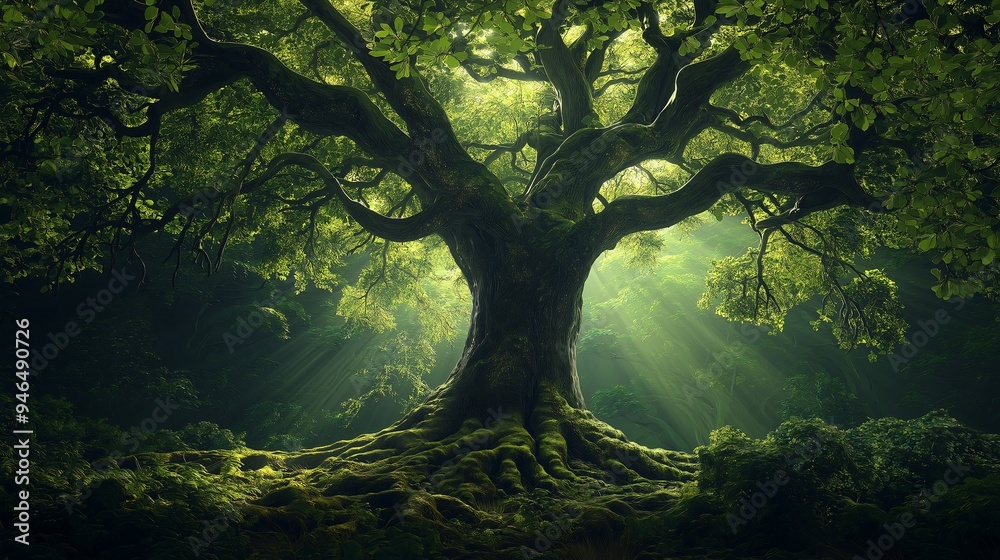 Majestic Tree in Forest Sunlight Majestic Tree in Forest Sunlight