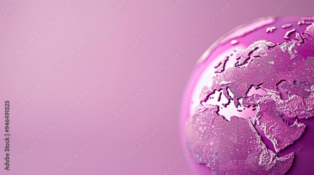 A close-up of a purple globe with intricate details and textures, set against a minimalist background. The image provides plenty of copy space and is perfect for conveying ideas of global awareness A close-up of a purple globe with intricate details and textures, set against a minimalist background. The image provides plenty of copy space and is perfect for conveying ideas of global awareness