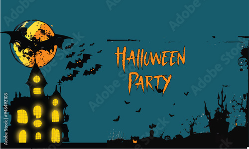 Happy Halloween sale orange podium, pumpkin, ghost, candle, and bat on orange poster flyer design background, Eps 10 vector illustration