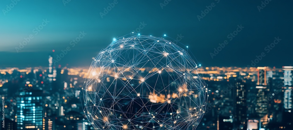 Obraz premium A digital world with interconnected data streams and smart city systems