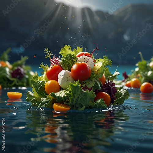 Vegetables floating salad photo photo