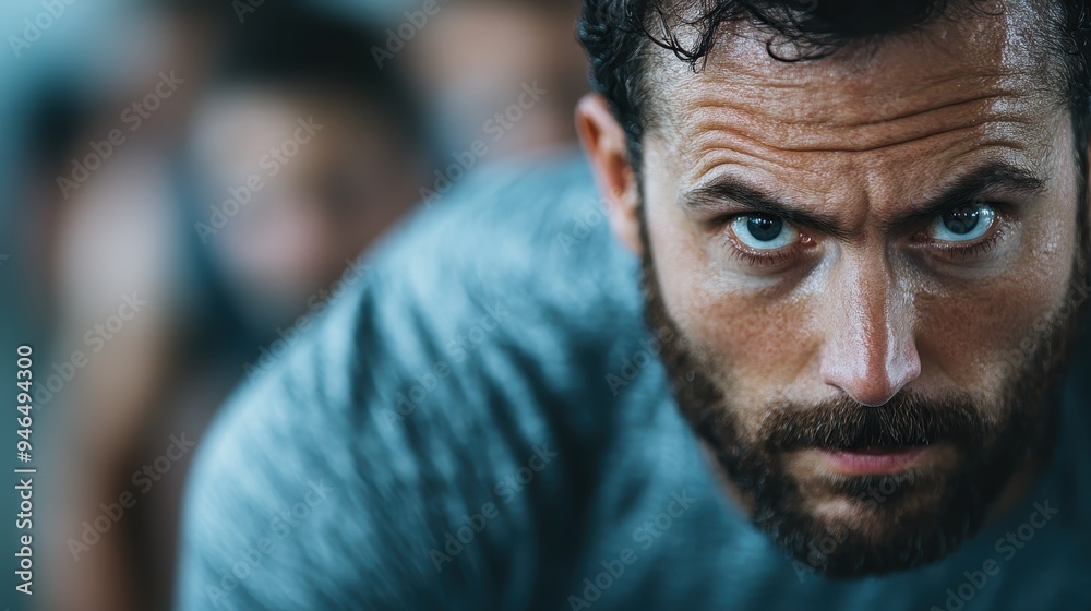 A closeup shot of an athlete showing intense focus, with the background intentionally blurred to highlight the subject's dedication and determination in a competitive environment. A closeup shot of an athlete showing intense focus, with the background intentionally blurred to highlight the subject's dedication and determination in a competitive environment.