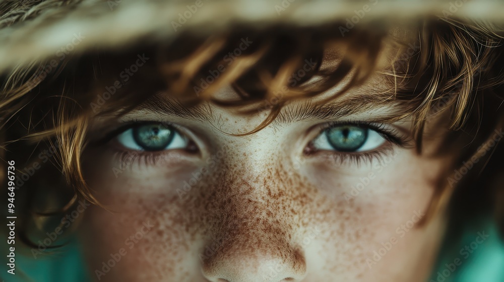 This image features a child with curly, flowing hair donning a blue hat. The blurry view highlights the soft, delicate texture to convey an artistic touch. This image features a child with curly, flowing hair donning a blue hat. The blurry view highlights the soft, delicate texture to convey an artistic touch.