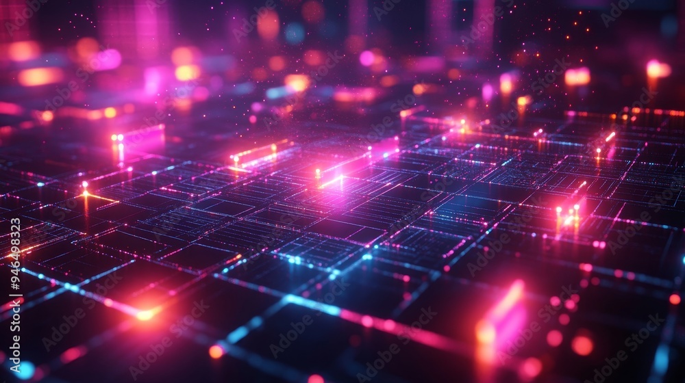 Obraz premium Abstract Neon Grid Background