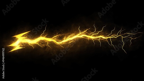 Yellow lightning bolt on black background. Light effect