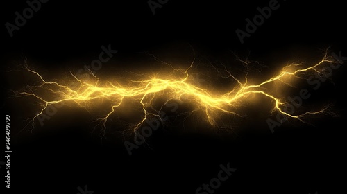 Yellow lightning bolt on black background. Light effect