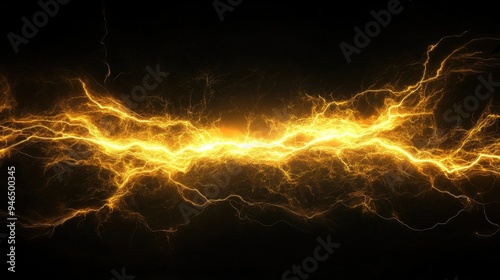 Yellow lightning bolt on black background. Light effect