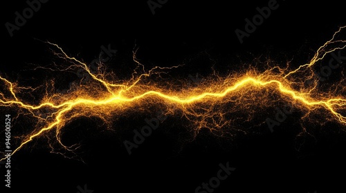 Yellow lightning bolt on black background. Light effect